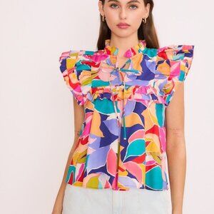 Geo Floral Ruffle Bib Top